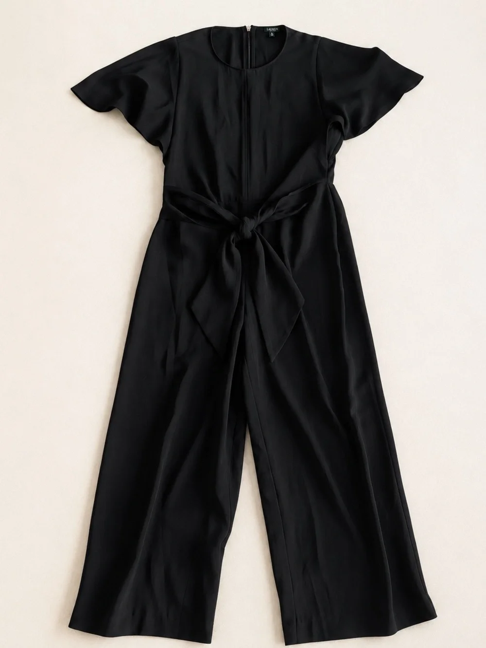 NWOT Ralph Lauren Black Flutter Sleeve Keyhole Jumpsuit Cropped Wide Leg Sz 2